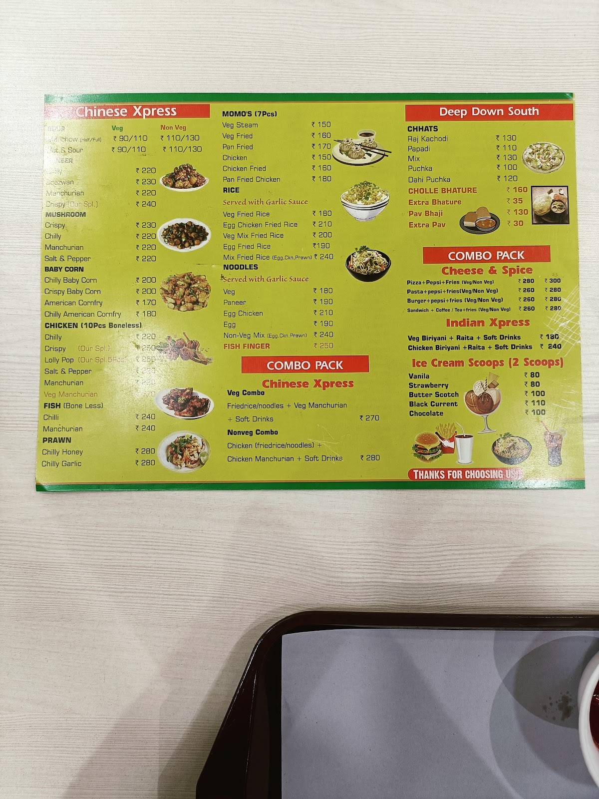 Reliance Food Court menu