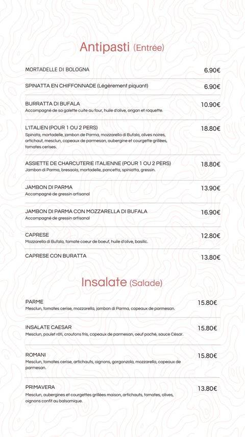 Menu de L'Italien le Restaurant