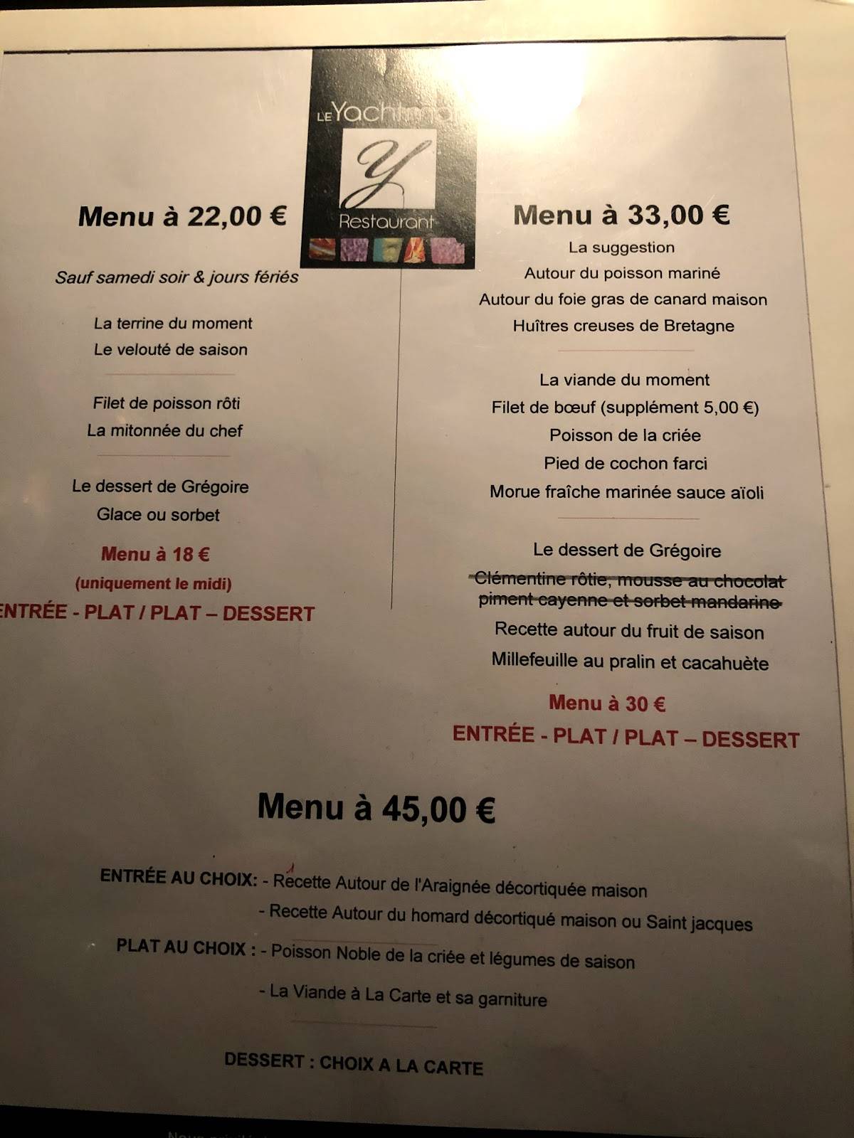 Menu de Restaurant Le Yachtman - Lorient