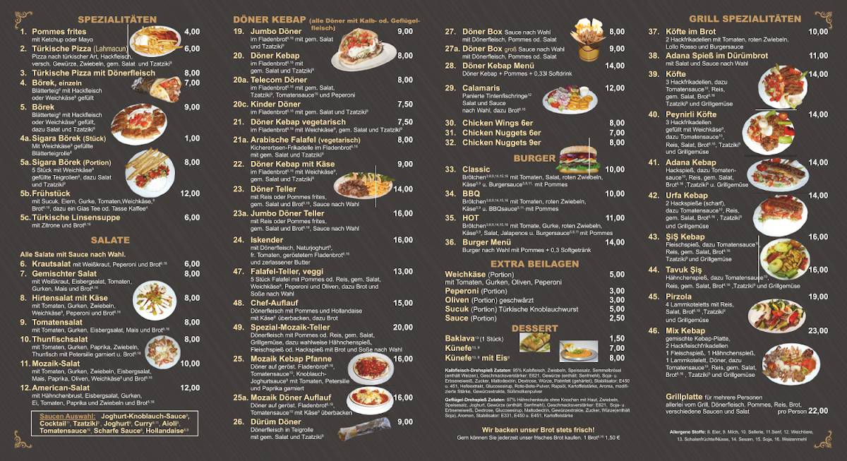 Menu de Restaurant Mozaik