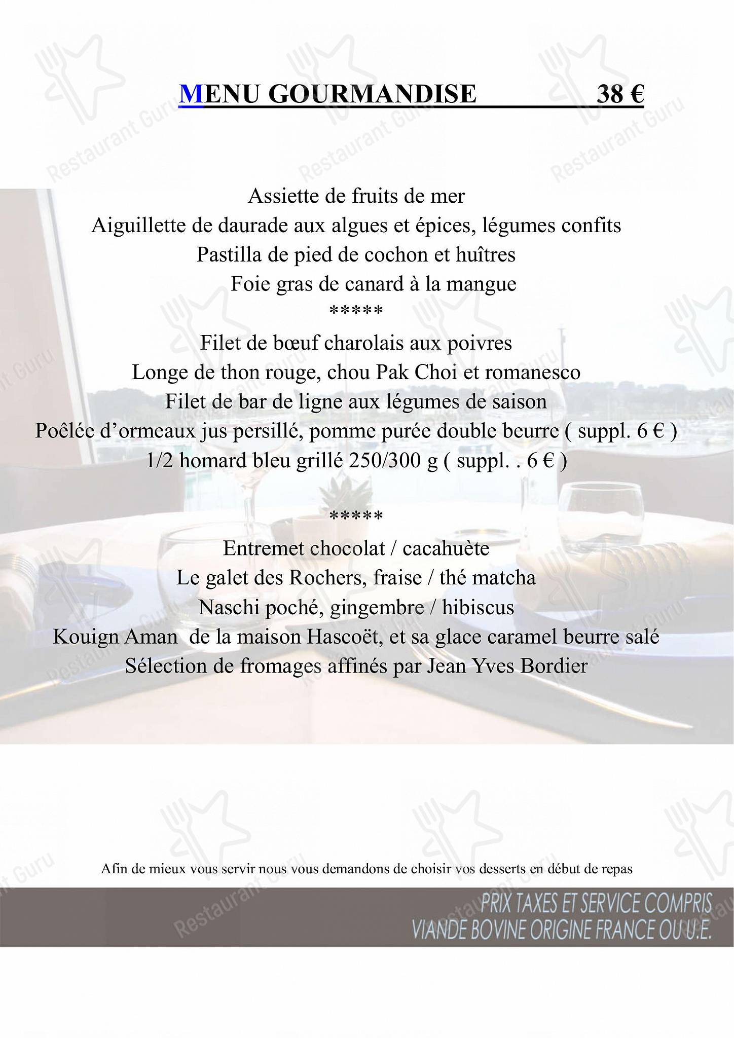 Menu pour Hôtel des Rochers