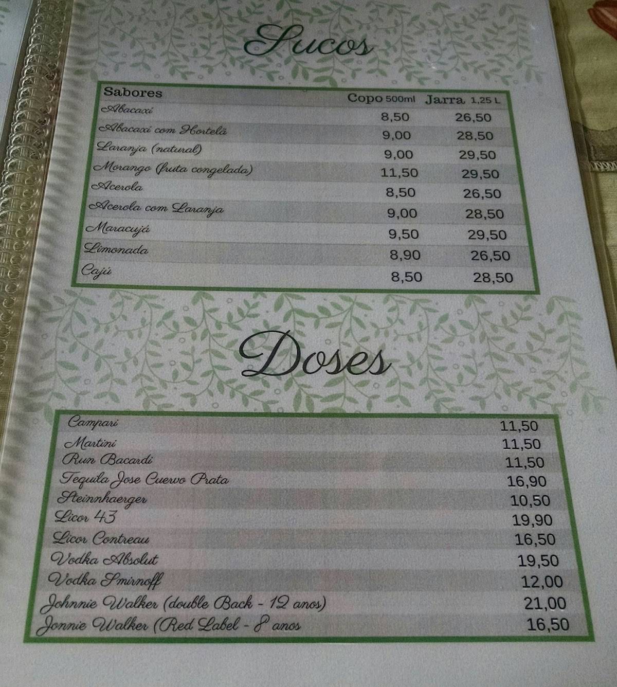 Restaurante Cascalho cardápio