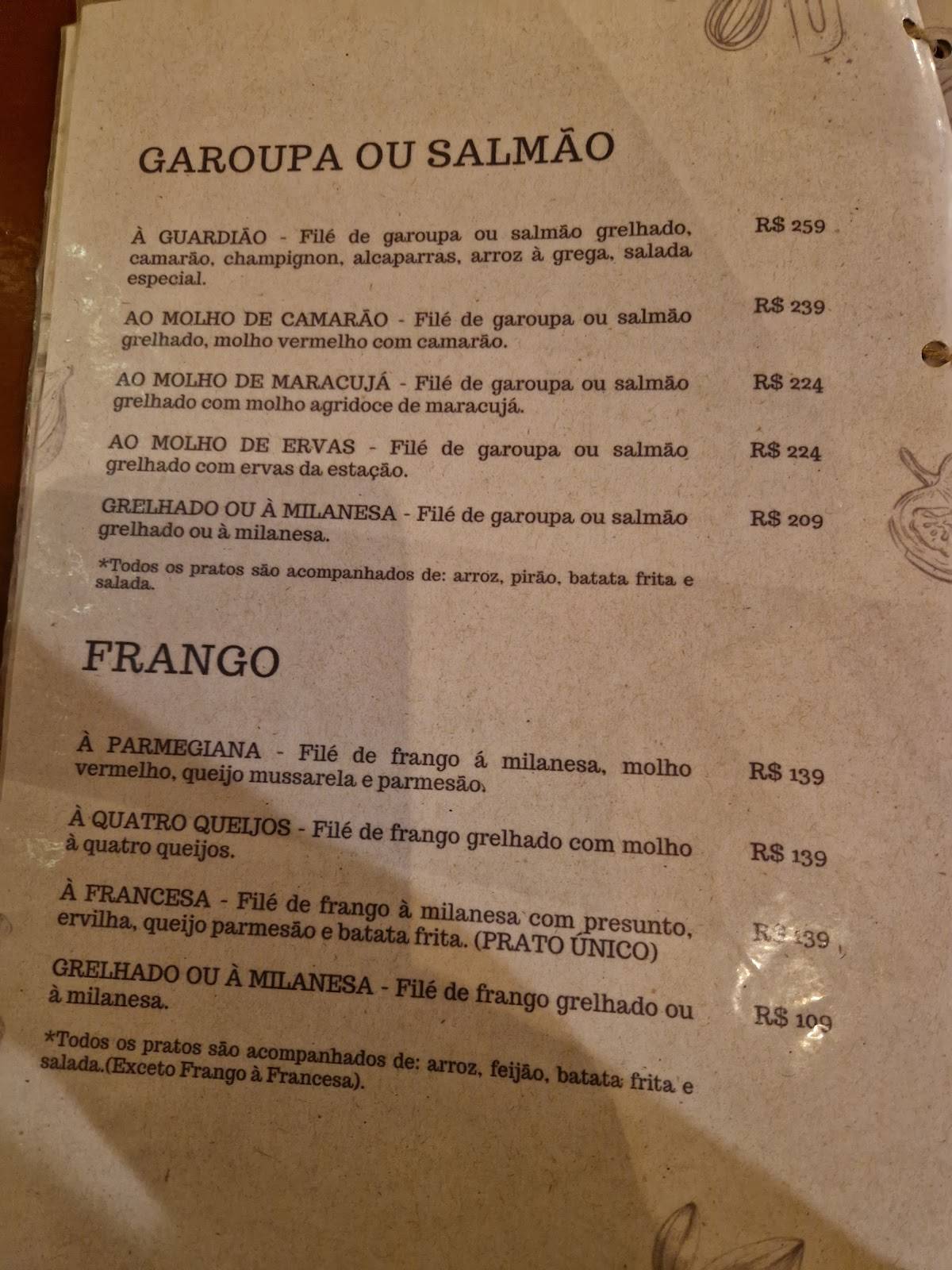 Restaurante Guardião cardápio