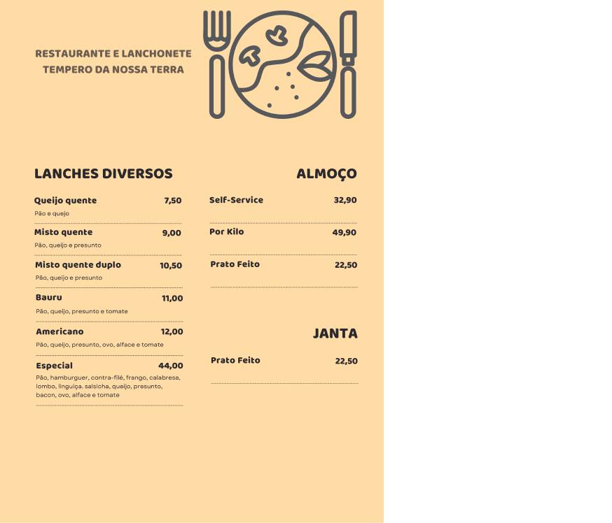 Restaurante Tempero Da Nossa Terra cardápio