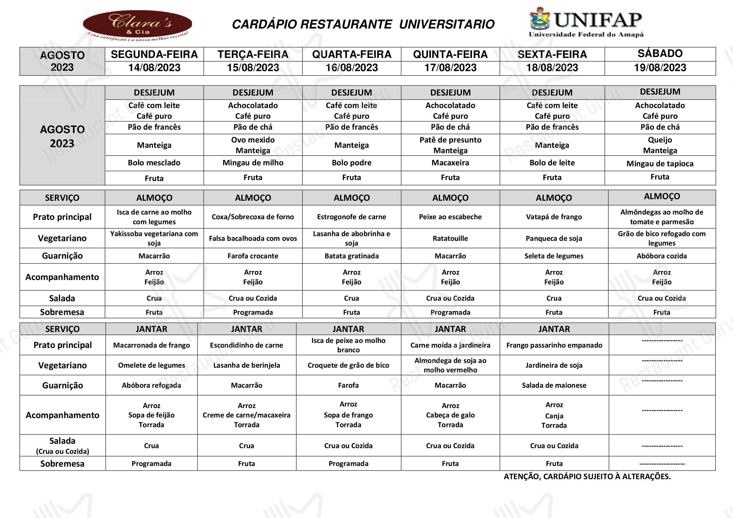 Restaurante Universitário - UNIFAP em Macapá - Party Tray Menu