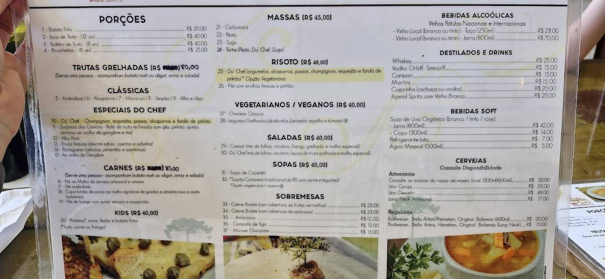 Restaurante Vitrine da Truta cardápio