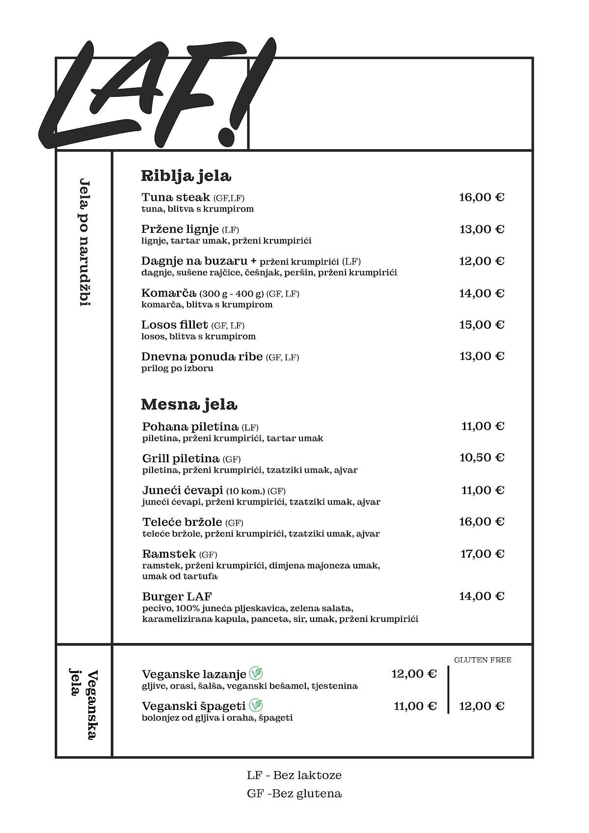 Menu di Restoran Laf! 