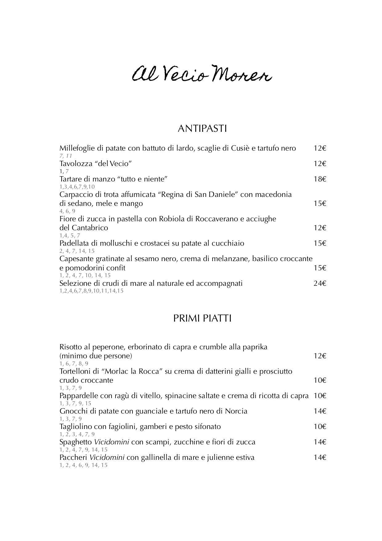 Menu di Ristorante "Al Vecio Morer" 