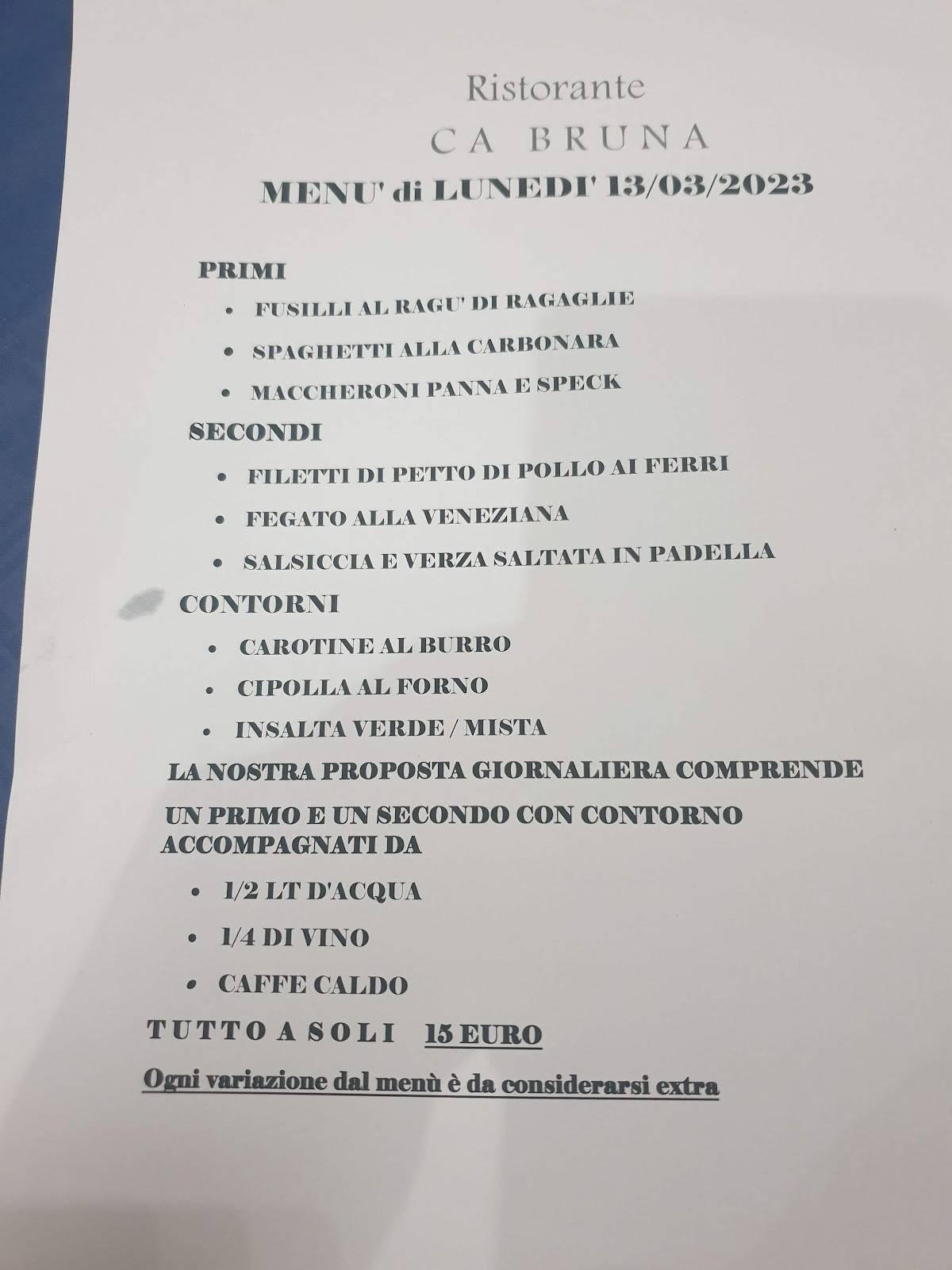 Menu di Ristorante Cá Bruna 