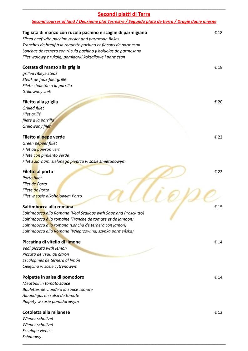 Menu di Ristorante Calliope 