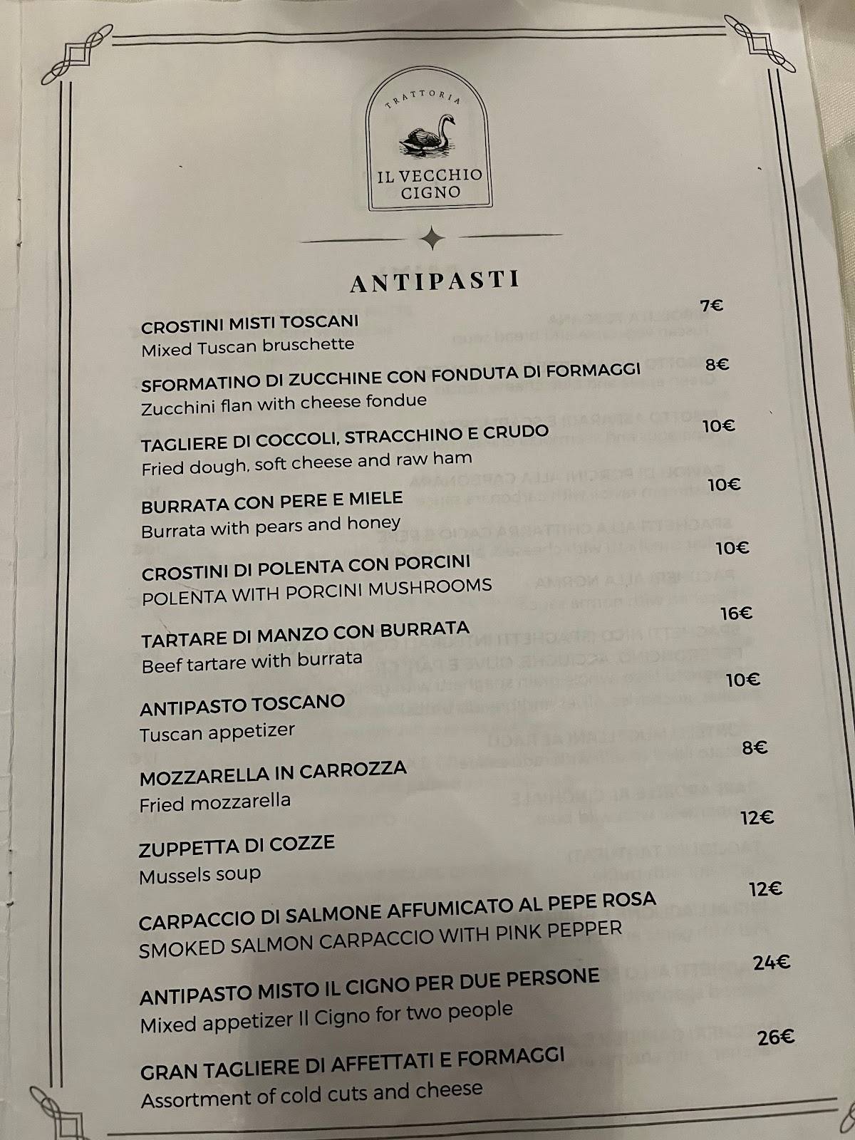 Menu di Ristorante Il vecchio cigno 