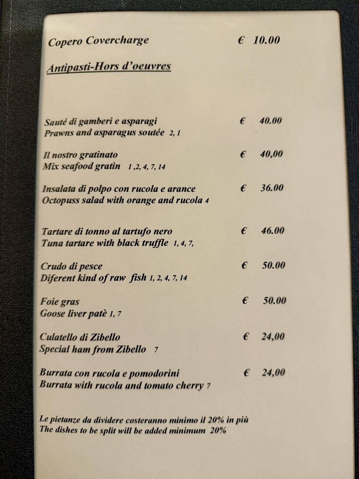 Menu di Ristorante La Colombetta 