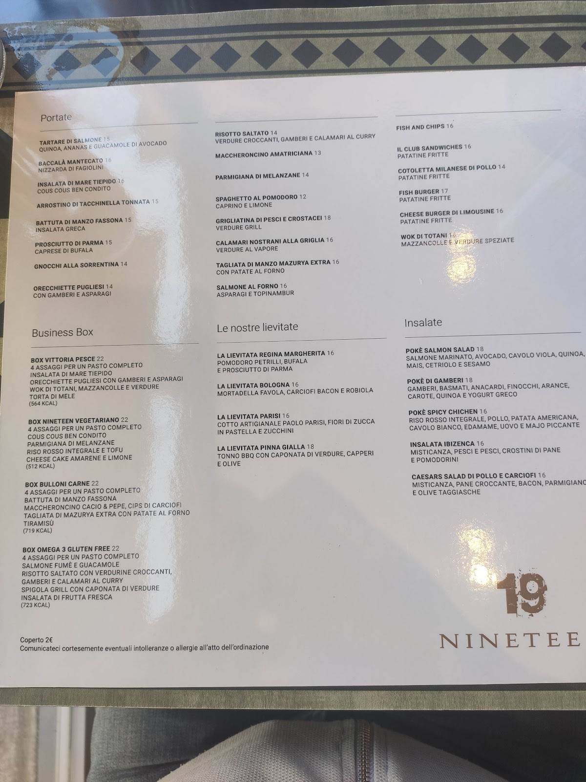 Menu di Ristorante Nineteen - 19 