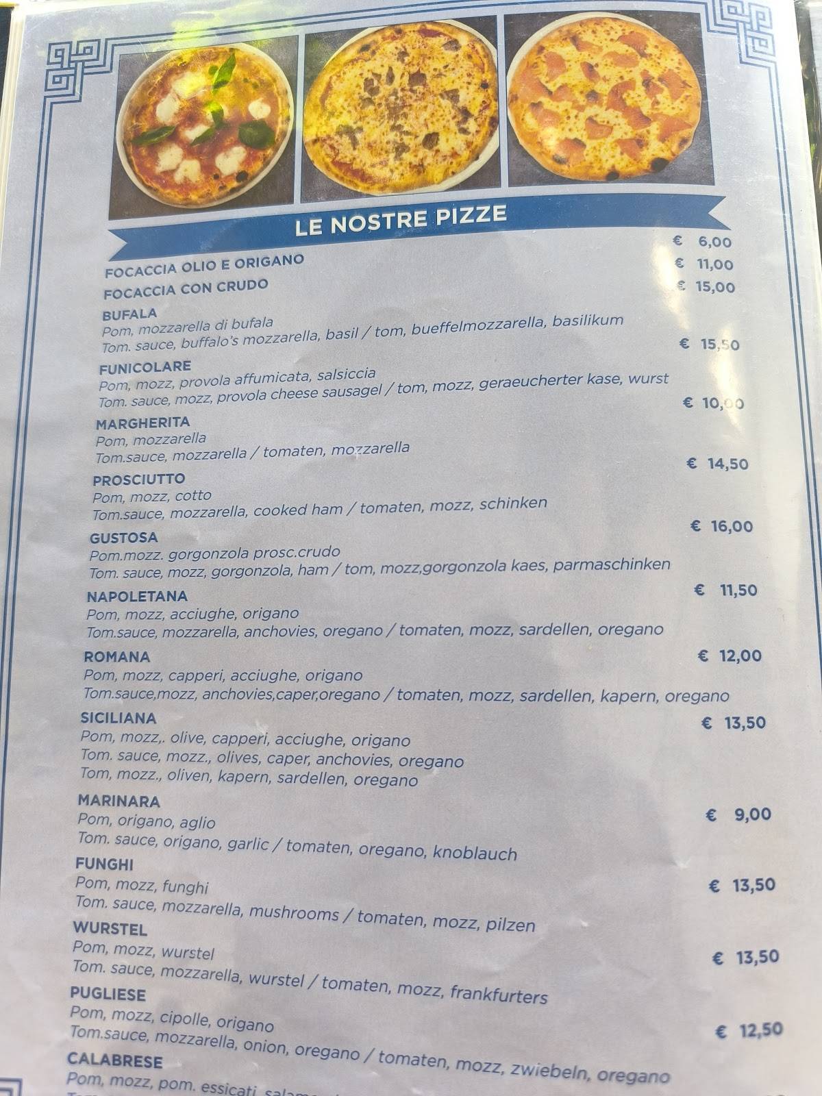 Menu di Ristorante Pizzeria Funicolare 
