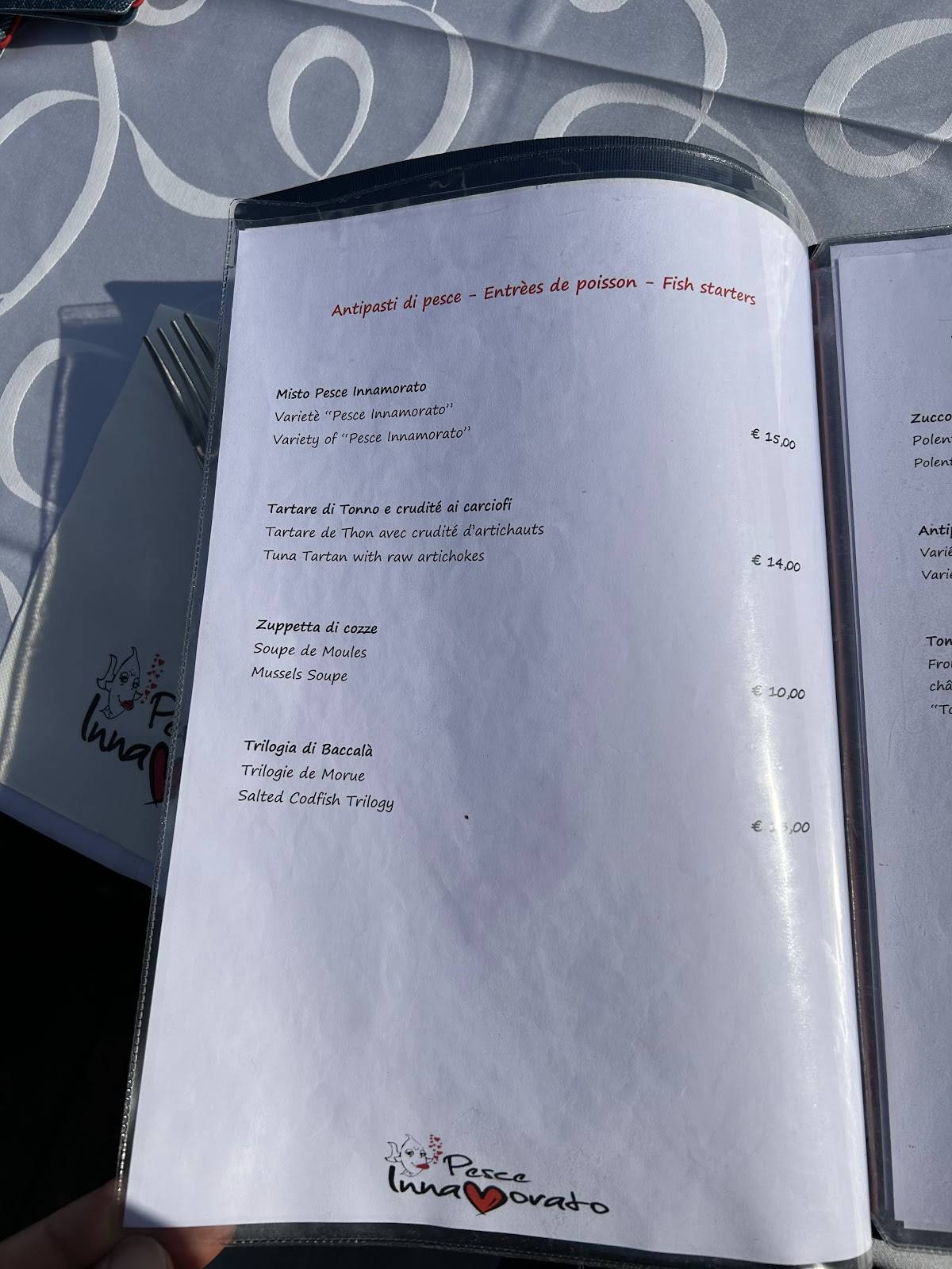 Menu di Ristorante Pizzeria Pesce Innamorato 