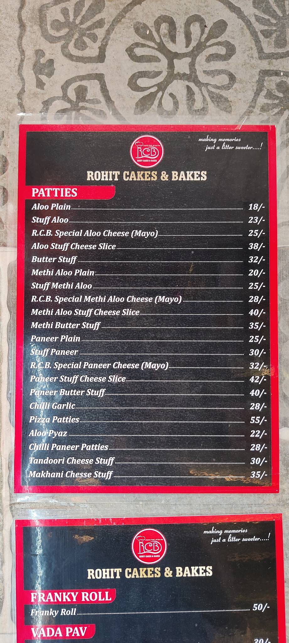 Rohit Cakes & Bakes menu
