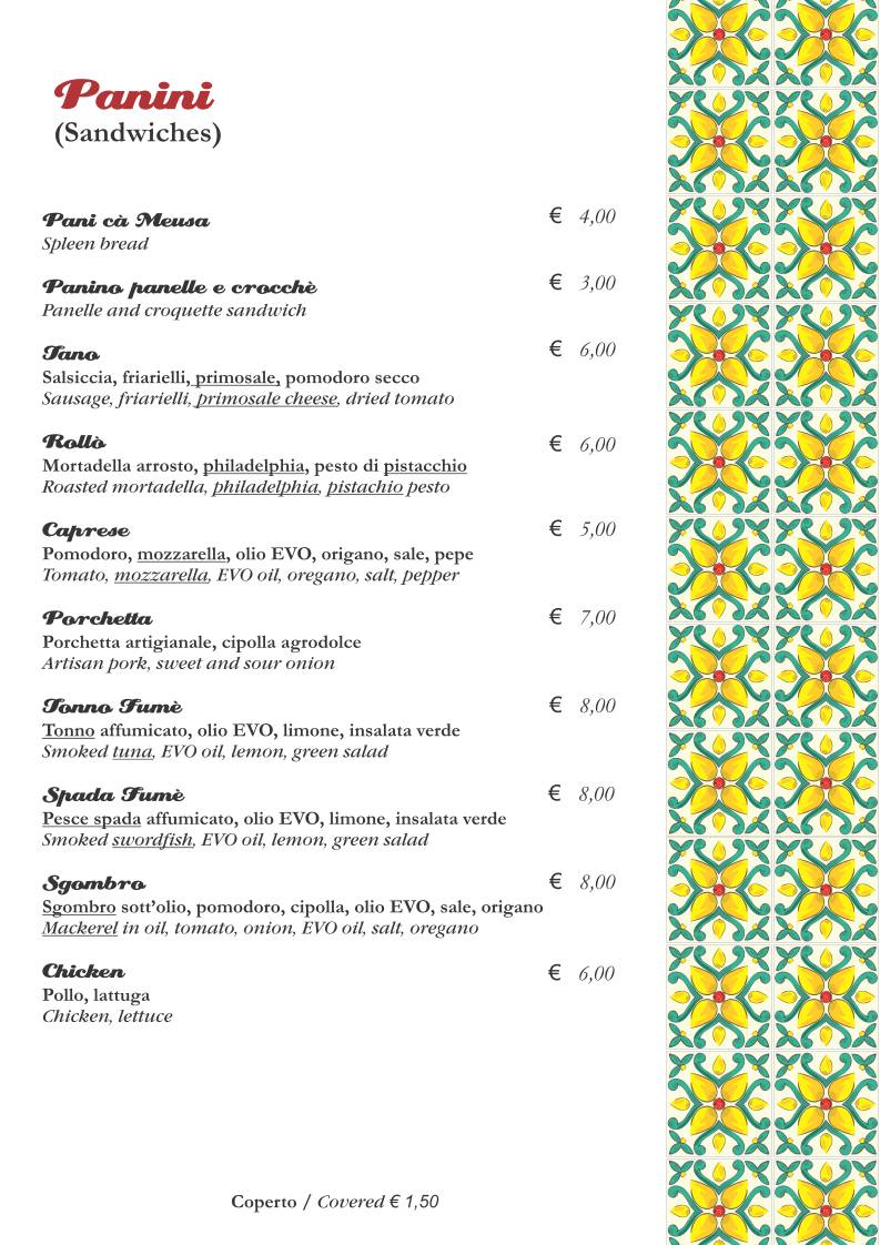 Menu di Rollo' Trattoria & Gastronomia Siciliana 