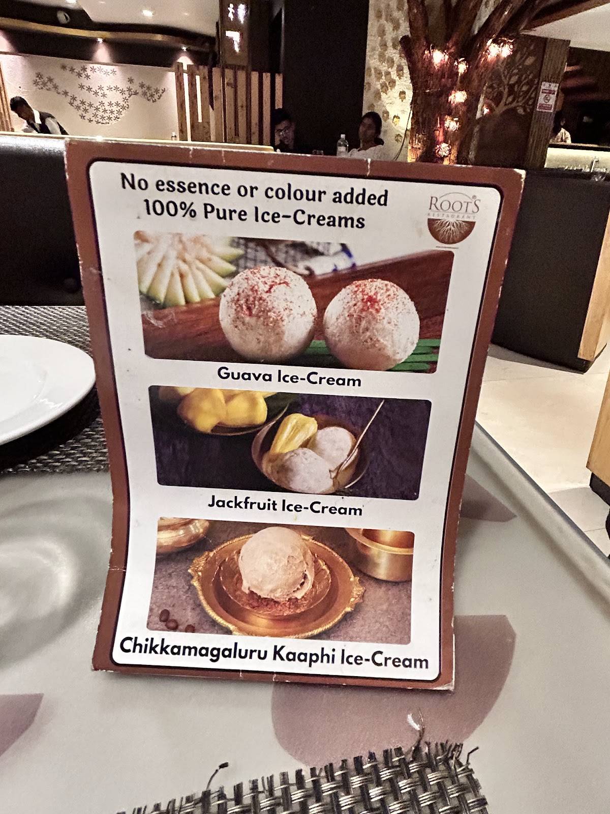 Roots Restaurant menu