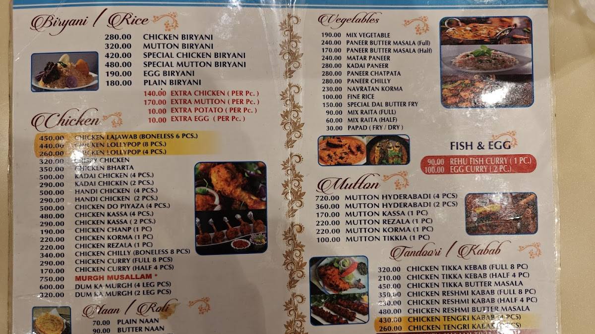 Royal Hotel menu