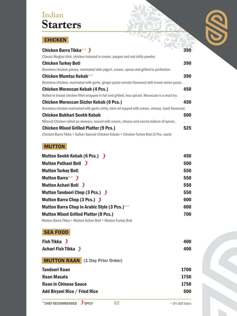 SAFEER MULTI CUISINE menu