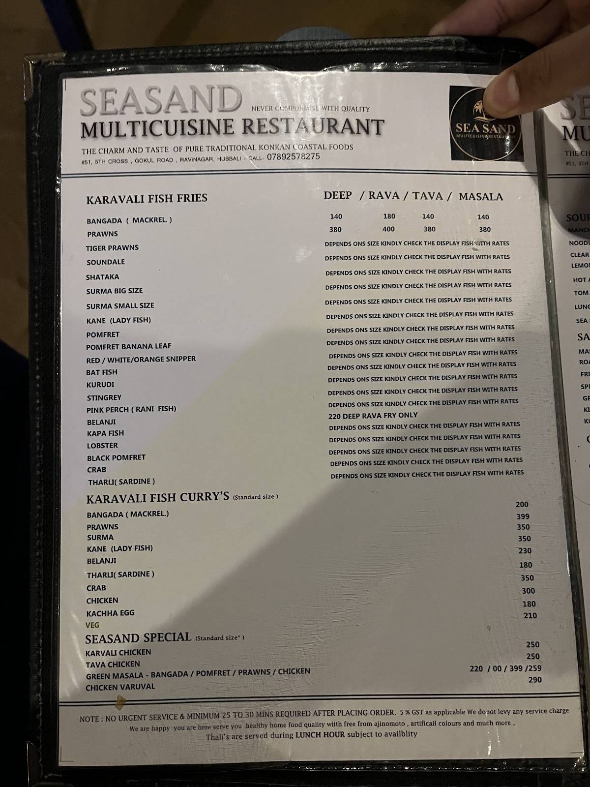 SEA SAND Multicuisine Restaurant menu