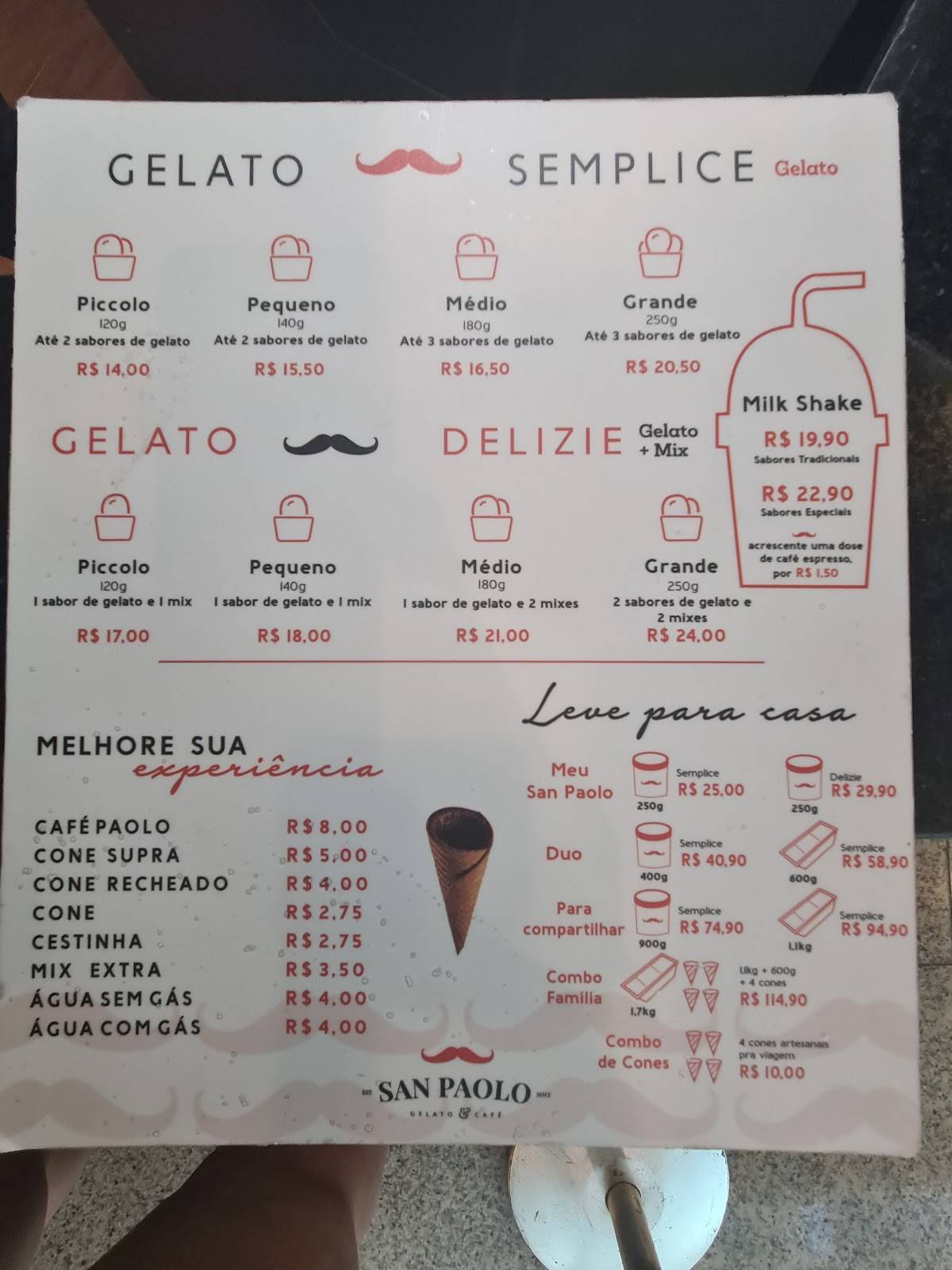San Paolo Gelato - Salvador Shopping cardápio