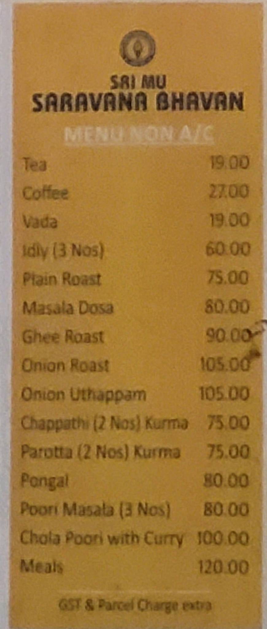 Saravana Bhavan Pure Veg. menu