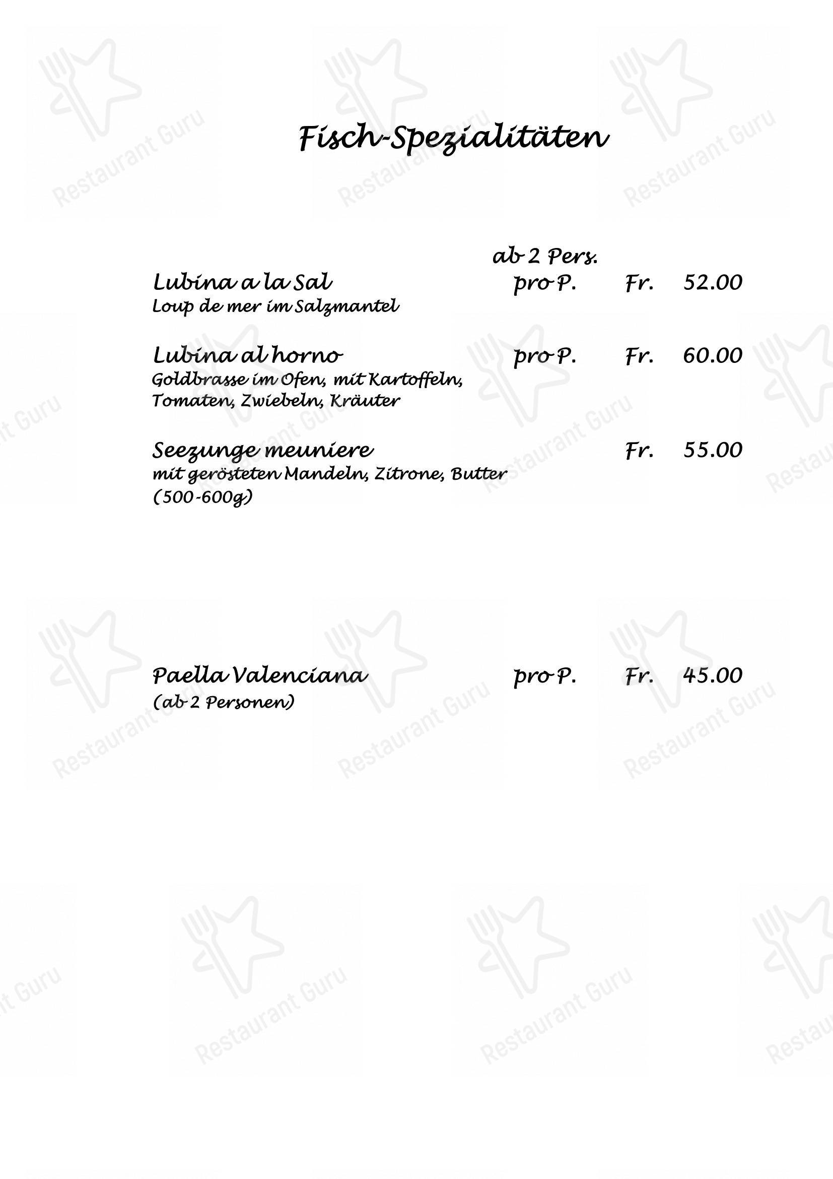 Restaurant Sax in Schlieren - Menu