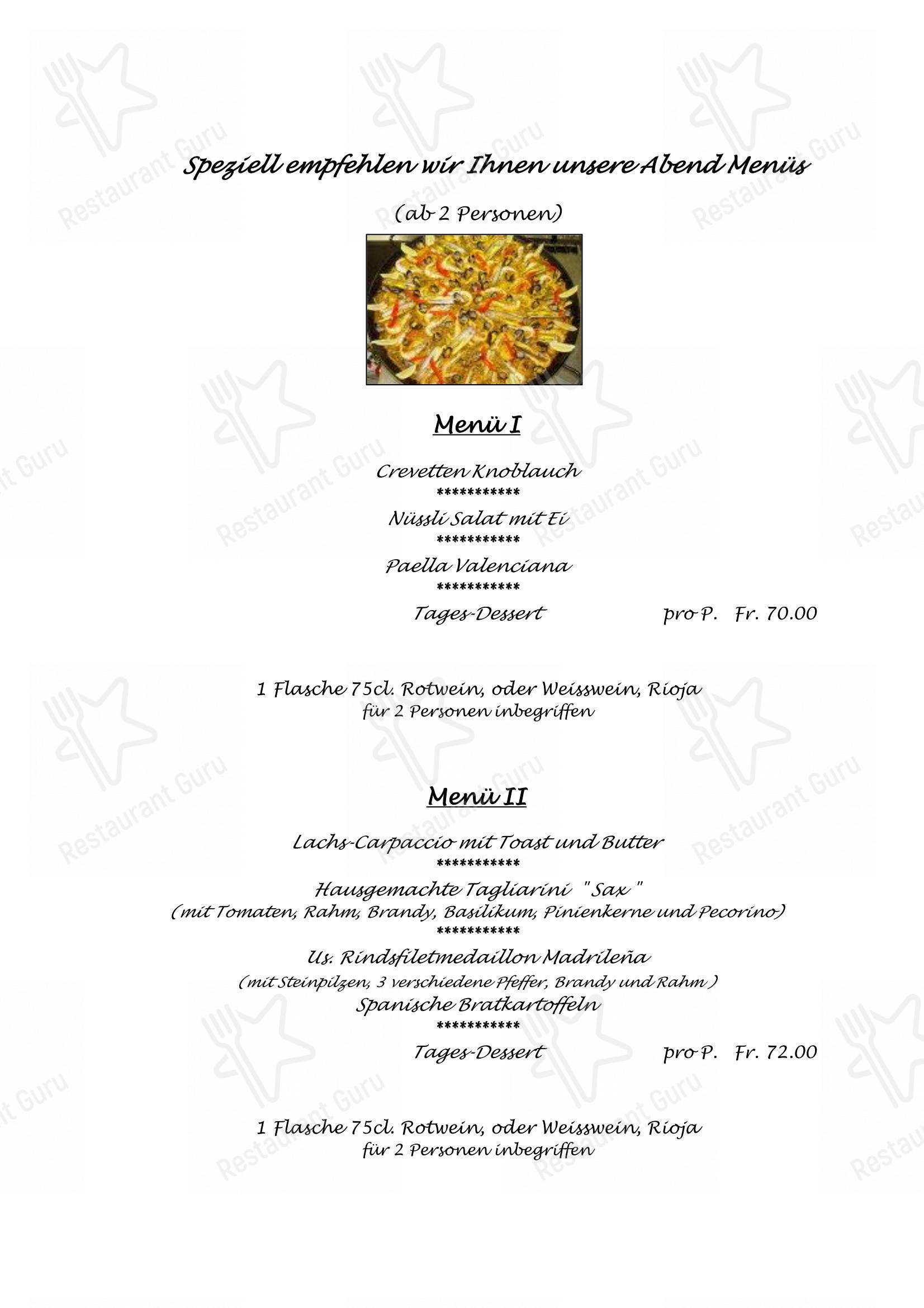 Menu bar per Restaurant Sax ristorante