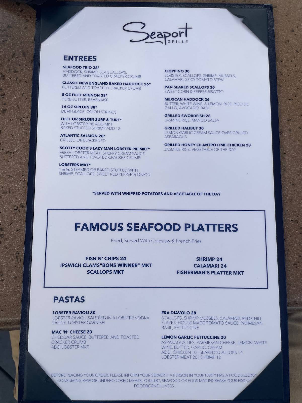 Menu at Seaport Grille restaurant, Gloucester, 6 Rowe Sq