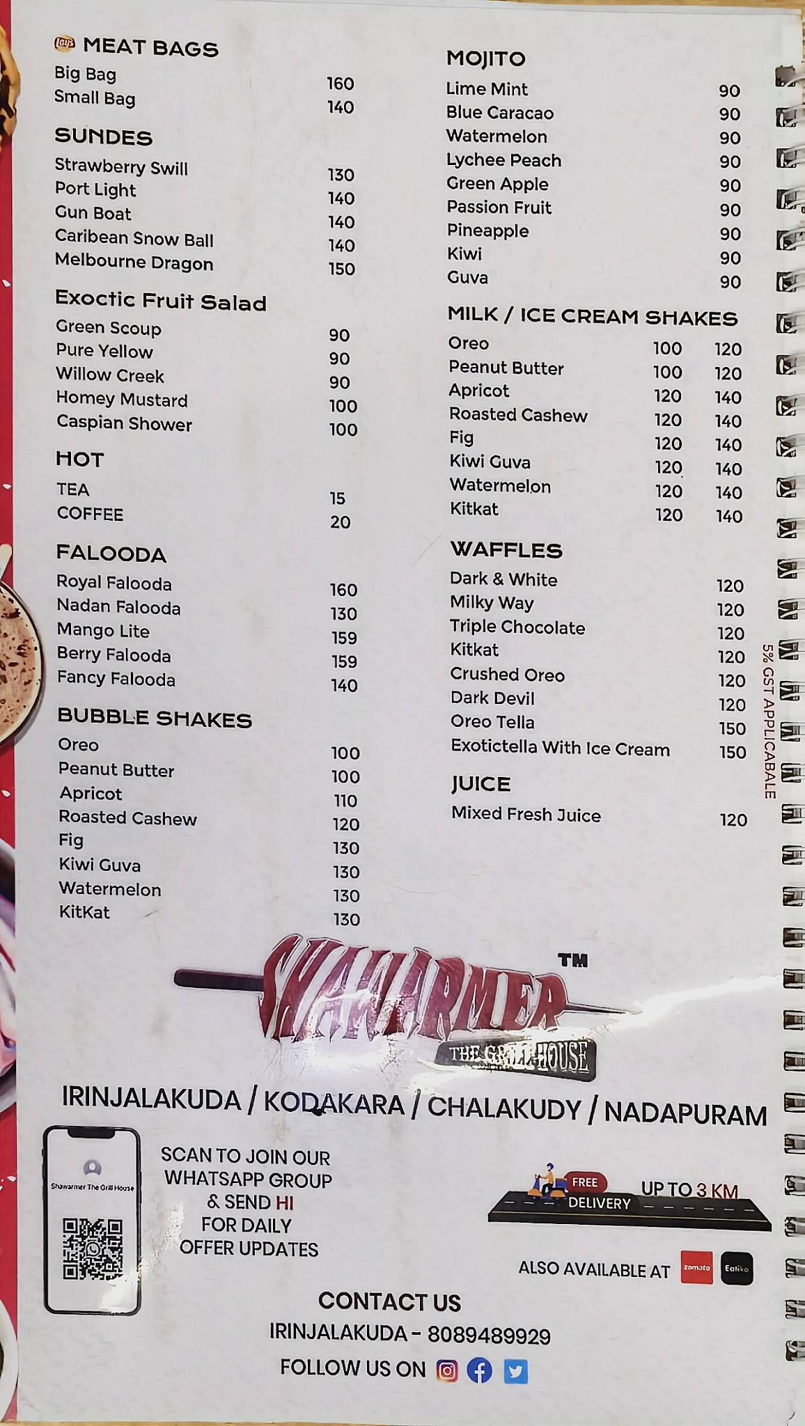Shawarmer The Grill House menu