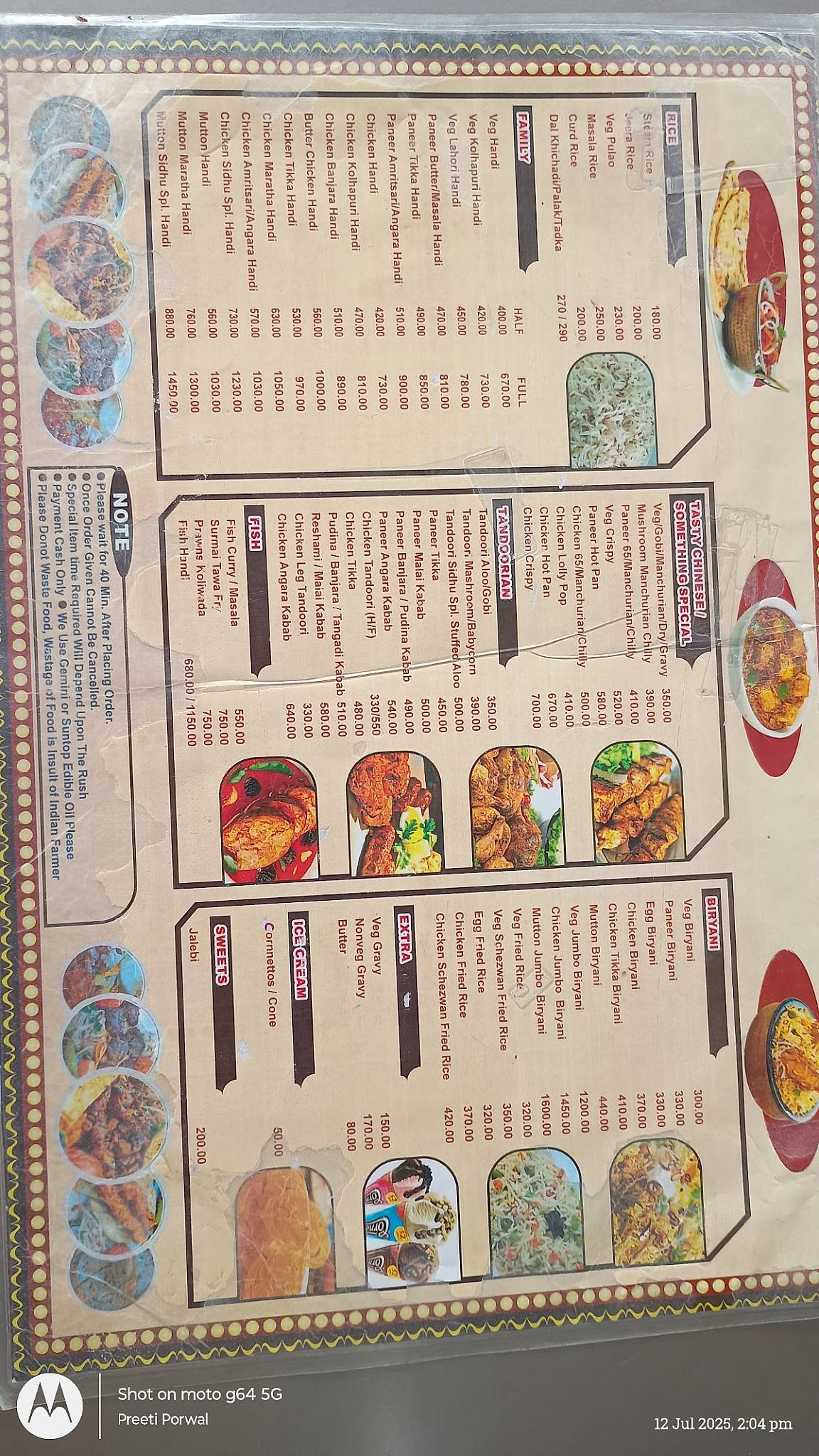 Sidhu Punjabi Dhaba menu