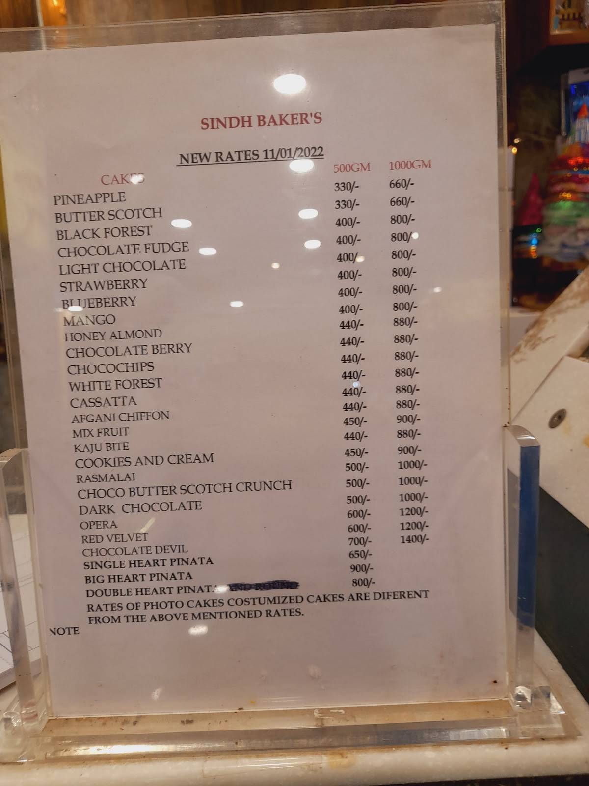Sindh Bakers menu