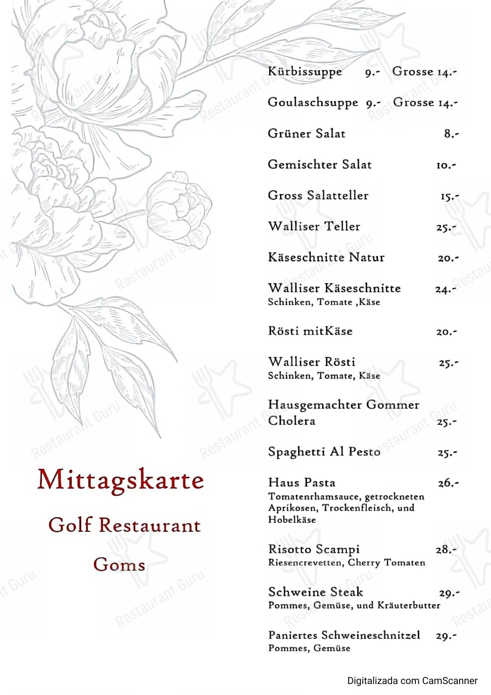 Menu pour Restaurant Source du Rhone dans Obergoms