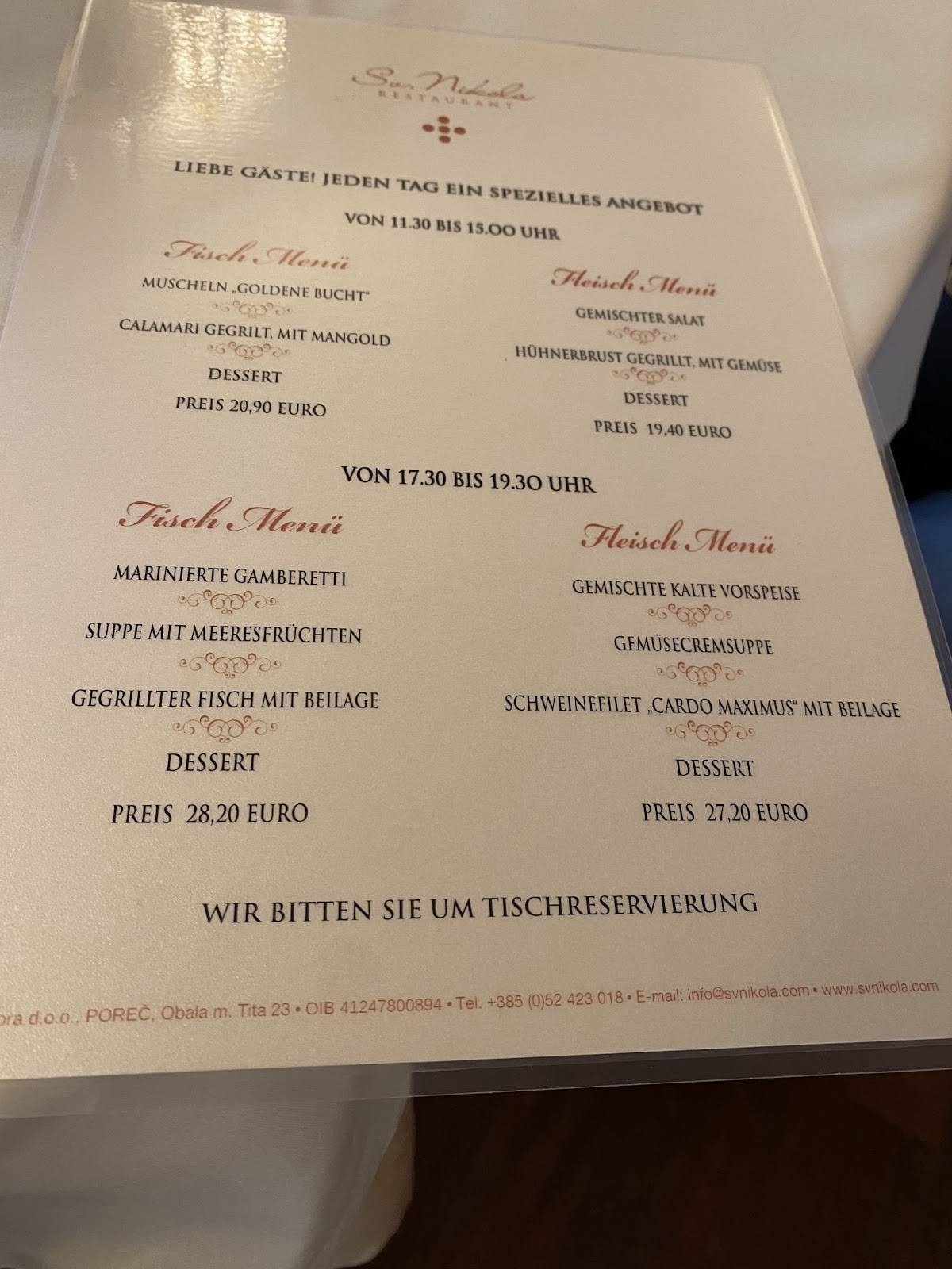 Menu di Restaurant Sveti Nikola 