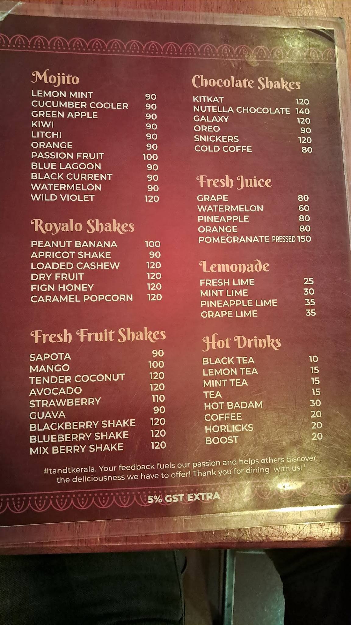 T&T Kondotty menu