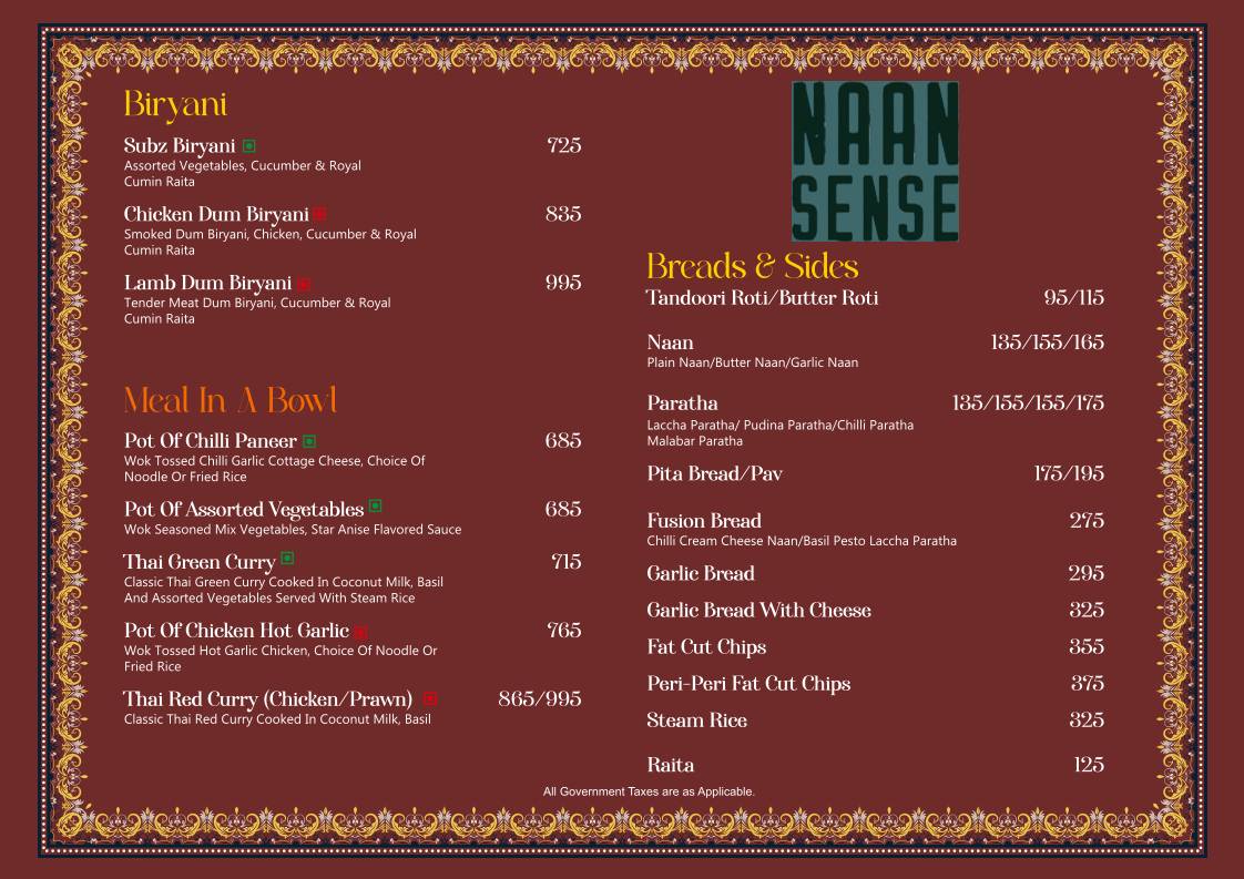 Tamasha menu