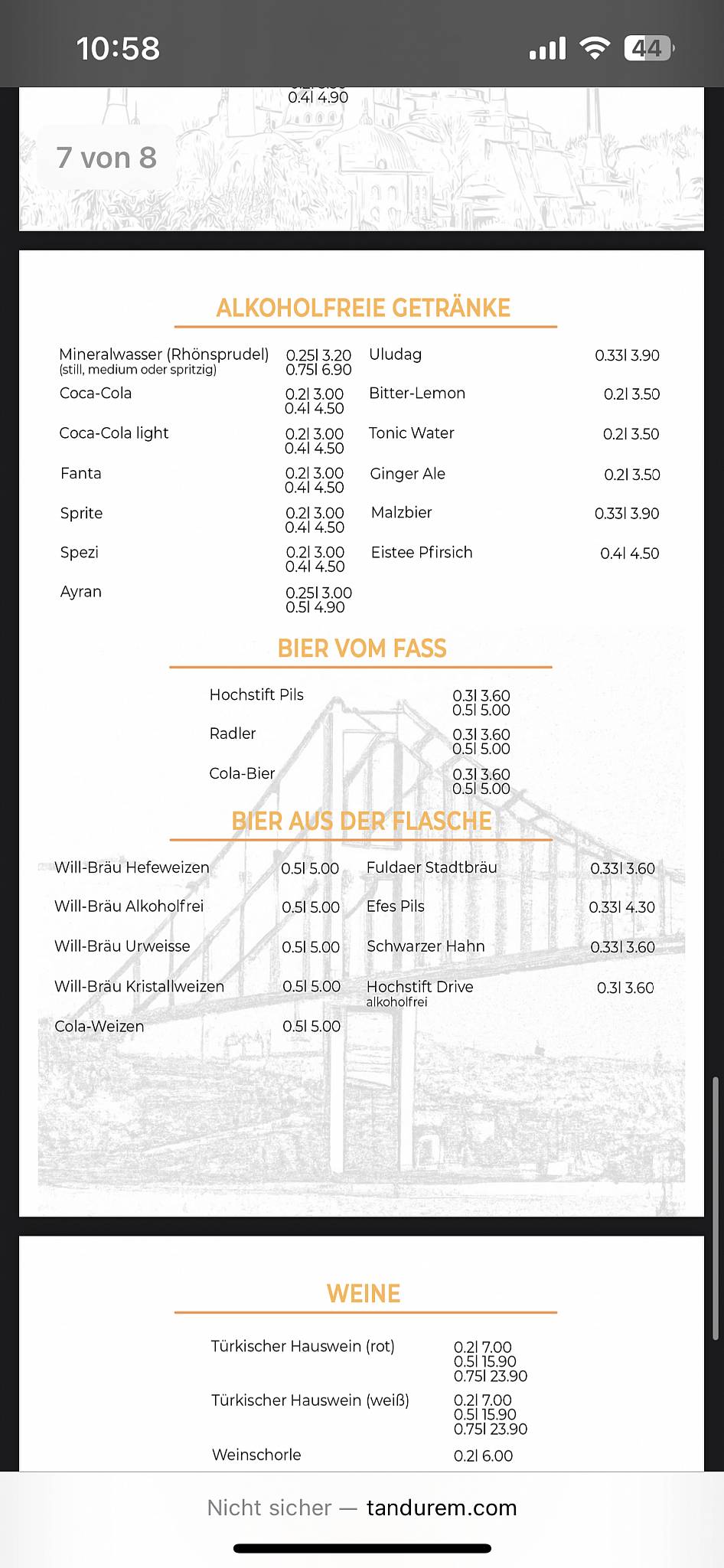 Menu de Tandurem