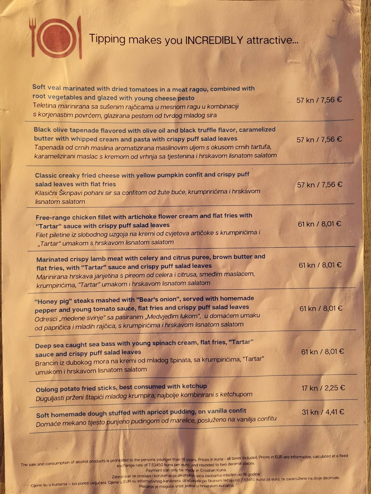 Menu di Tavern Nota Bene 