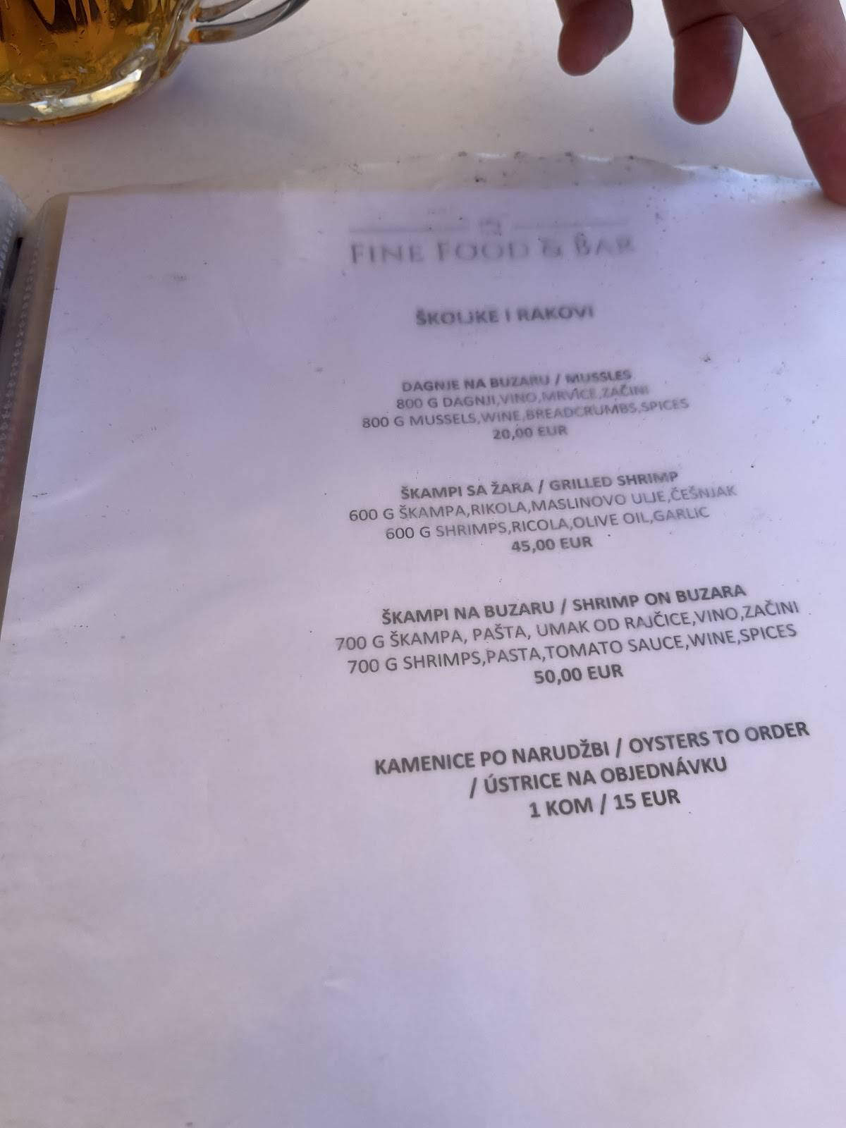 Menu di The Beach Fine Food & Bar 