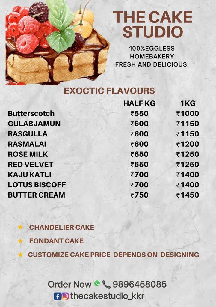 The Cake Studio Kurukshetra menu