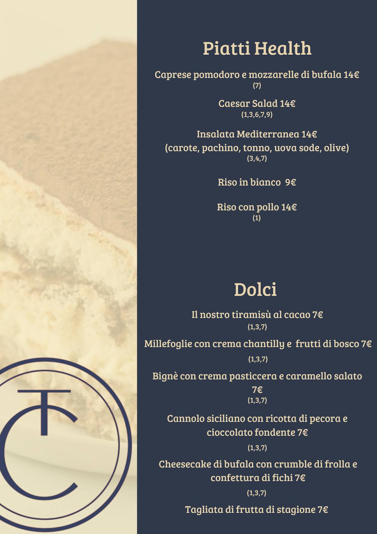 Menu di The Club Parco di Roma Ristorante e Location Eventi Roma Nord 