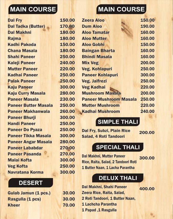 The Pinewood Restaurant menu