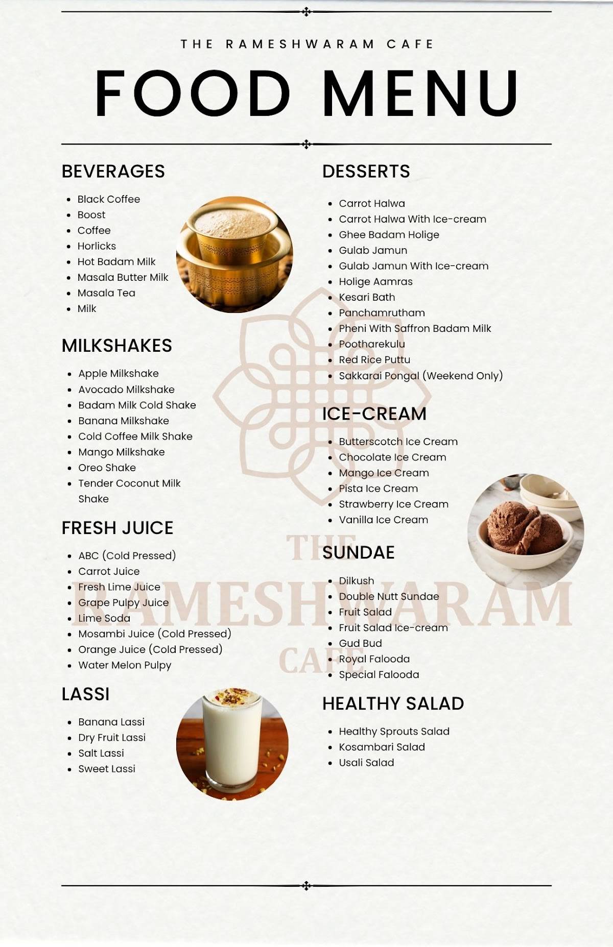 The Rameshwaram Cafe @ Brookfield menu