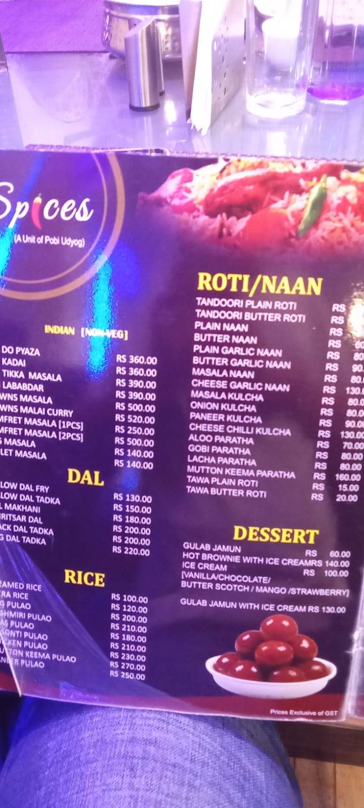 The Spices menu