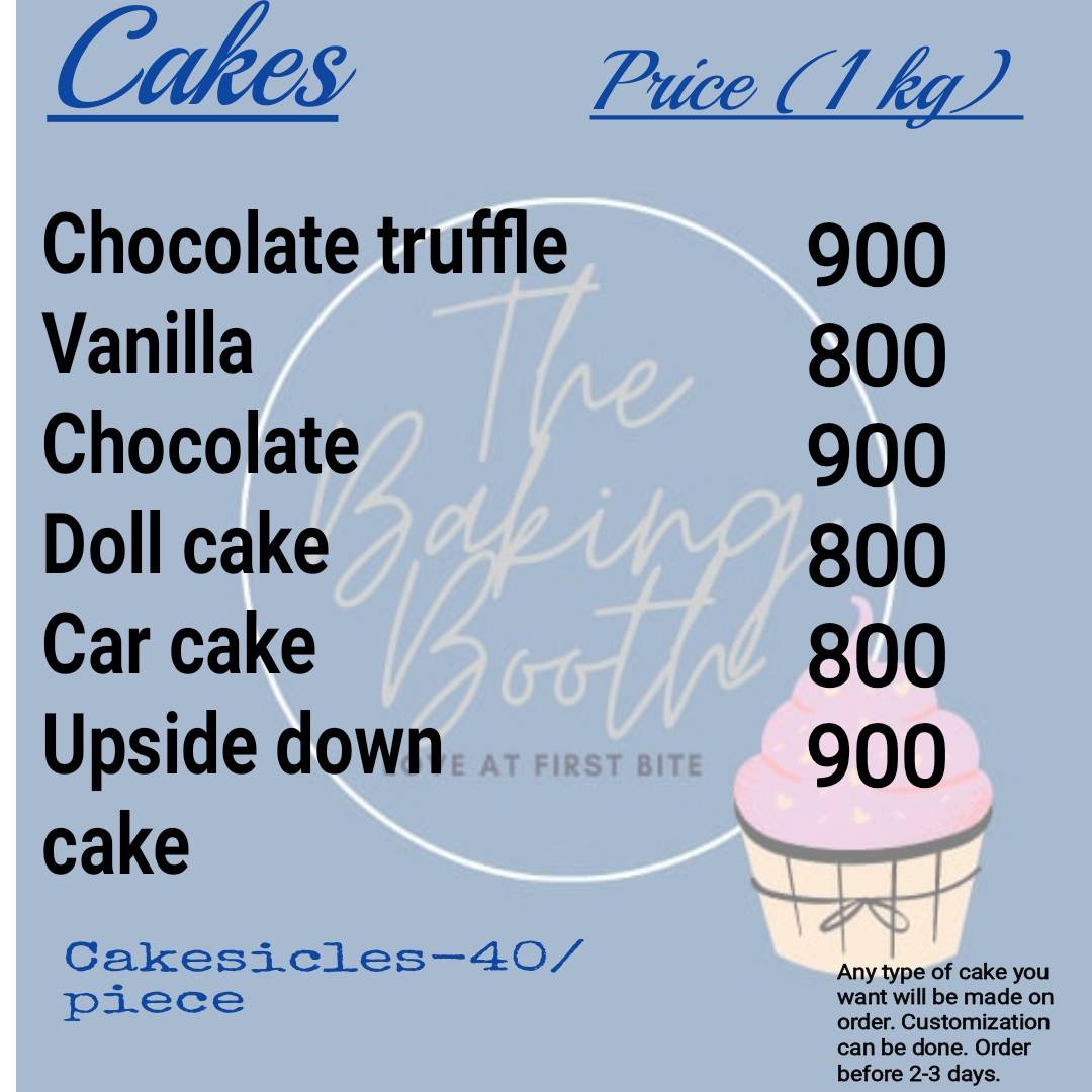 The Baking Booth menu