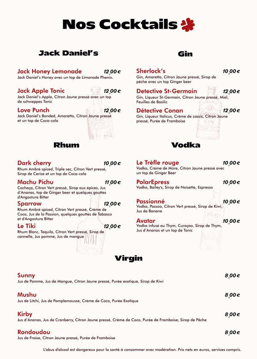 Menu de Trèfle Rouge