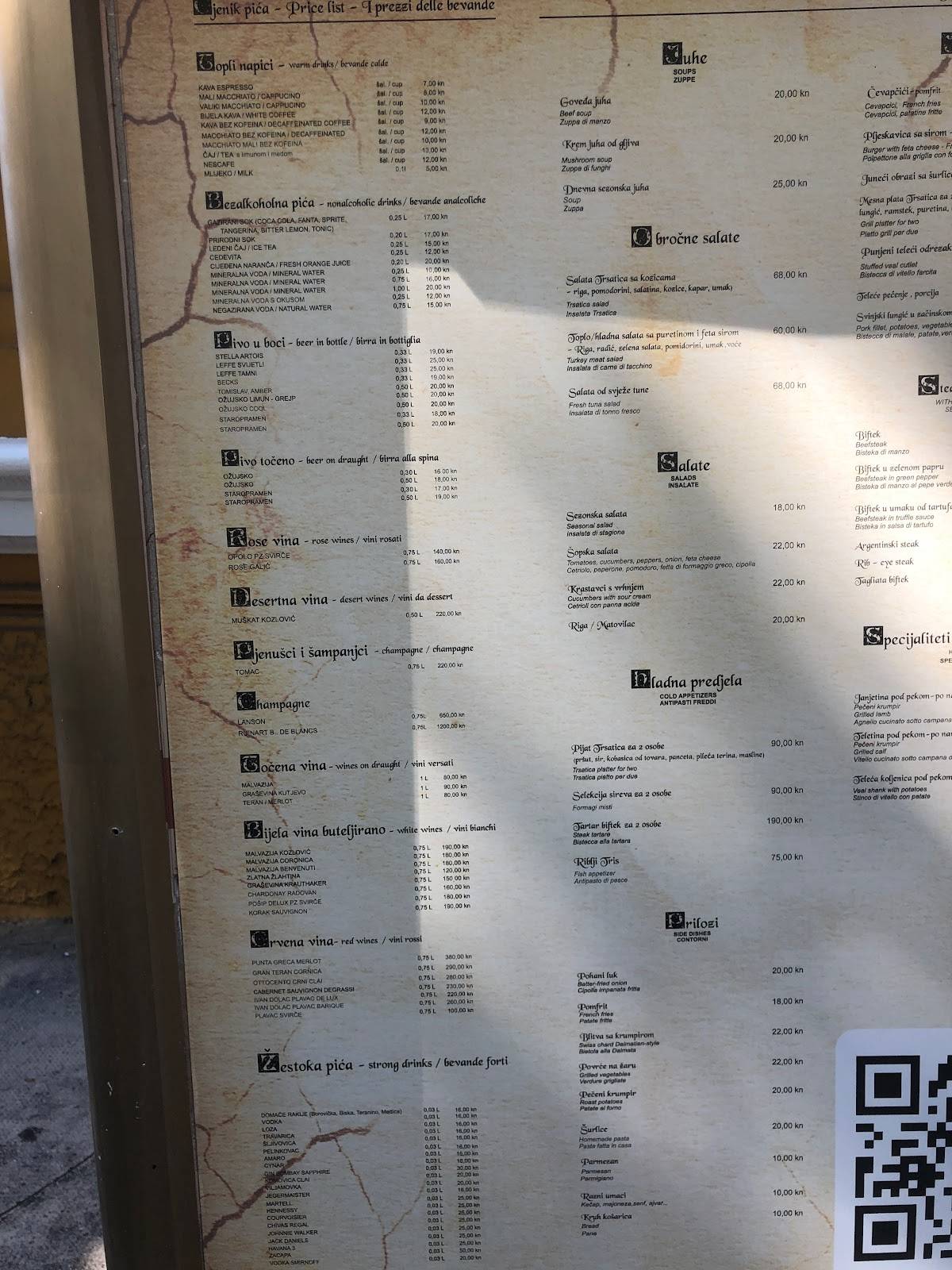 Menu di Restaurant Trsatica 