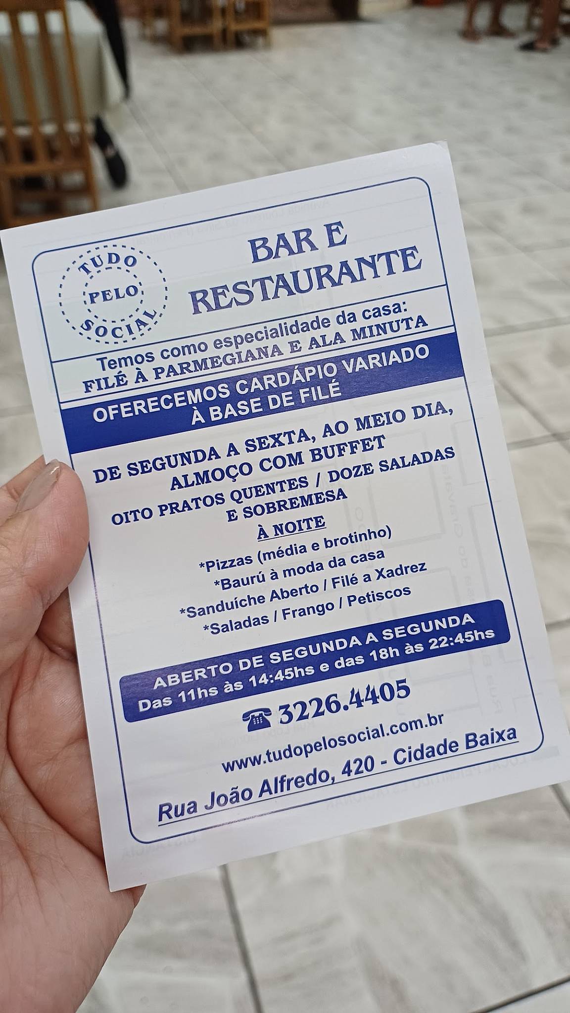 Tudo Pelo Social cardápio