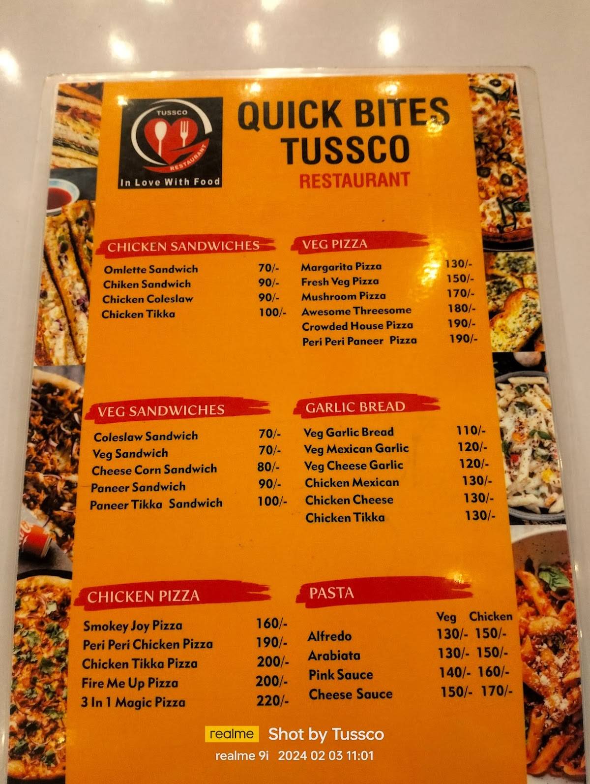 Tussco menu